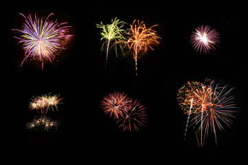 Collection of fireworks in celebrate day isolate on black backgr
