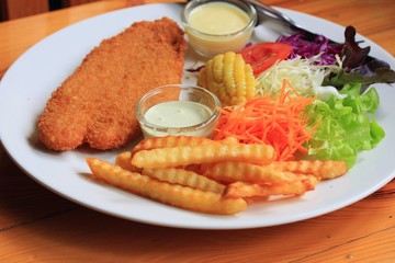 fish steak with french fries