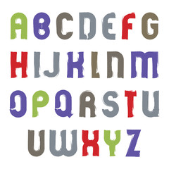 Vector alphabet cartoon capital letters set, hand-drawn colorful