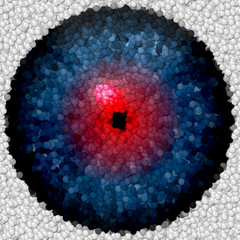 Blue animal or alien eye with red center made of bubbles or balls