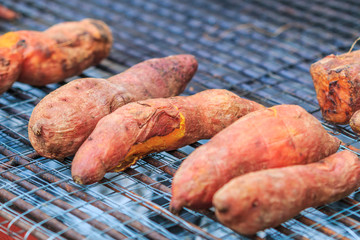 Roasted sweet potatoes on the stove