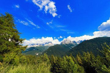 Fototapeta na wymiar Dolomiti di Brenta - Trentino Italy / Brenta Dolomites, west side, seen from Rendena Valley. National Park of Adamello Brenta. Trentino Alto Adige, Italy