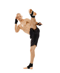 Kickboxer executing a powerful kick