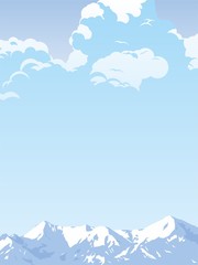 Mountains in the background of the sky with clouds