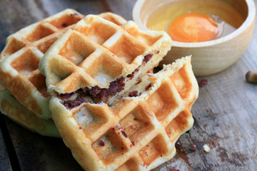 tasty sweet waffle with red bean