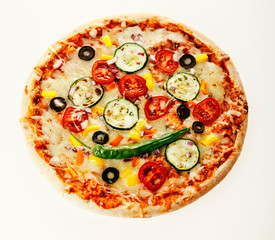 Whole traditional savory Italian pizza