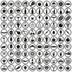 100 food and drink icons set.