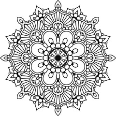 Black floral mandala for design or mendie, isolated on the white background