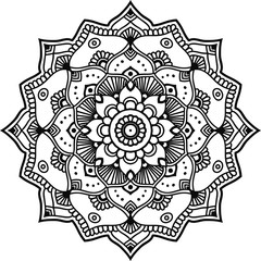 Black floral mandala for design or mendie, isolated on the white background