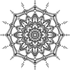 Black floral mandala for design or mendie, isolated on the white background
