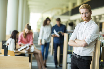 Young man in the library