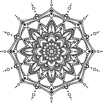 Black floral mandala for design or mendie, isolated on the white background