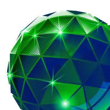Plastic pixilated background with dimensional sphere, synthetic
