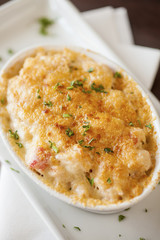 lobster mac and cheese topped with truffle oil