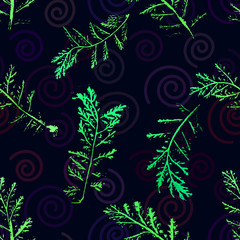 Seamless imprints pattern of the branched herbs. 