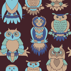Cute owl seamless pattern.