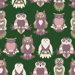 Cute owl seamless pattern.