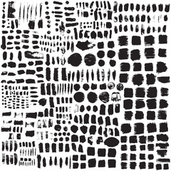 Big collection of black ink brush strokes. Vector grunge splattered