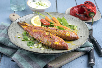 Barbecue Red Mullet on Plate