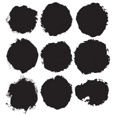 Grunge paint circle vector element set. Brush smear stain texture