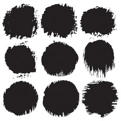 Grunge paint circle vector element set. Brush smear stain texture