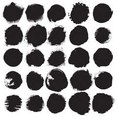 Round vector vintage ink, watercolor collection. Grunge circle, set