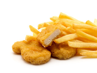 Fast food. French fries with nuggets. Unhealthy eating