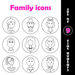 Set of 9 flat family icons