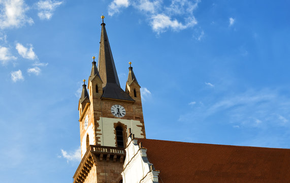 church steeple of the evangelical church in Bistrita, Romania