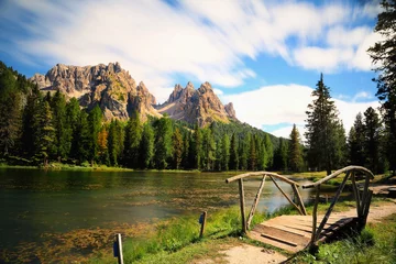 Foto op Canvas Great view of the Lago Di Antorno in National Park Tre Cime di L © murmakova