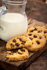 Chocolate chip cookies with milk