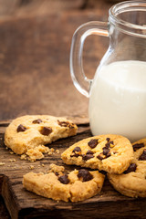 Chocolate chip cookies with milk