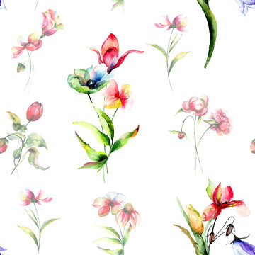 Seamless background with spring flowers