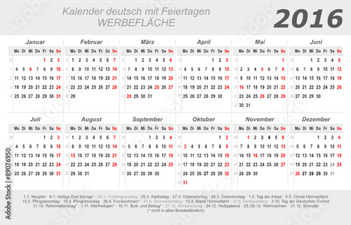  Kalender 2020 grau quer deutsch mit Feiertagen 