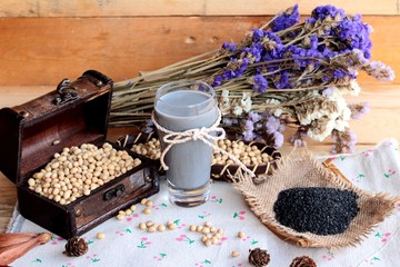Soy milk mix black sesame with soybean seed and black sesame see