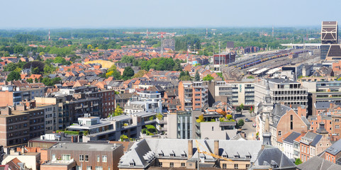 view over hasselt, limburg, belgium, with train station