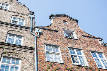 Old retro brick wall building.