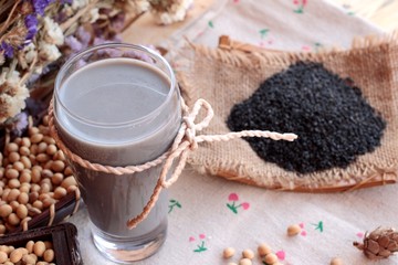 Soy milk mix black sesame with soybean seed and black sesame see