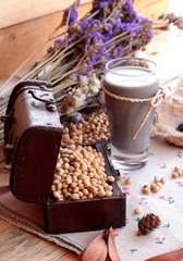 Soy milk mix black sesame with soybean seed and black sesame see