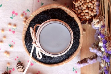 Soy milk mix black sesame with soybean seed and black sesame see