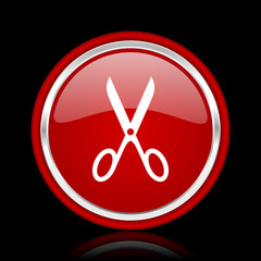 scissors red glossy web icon