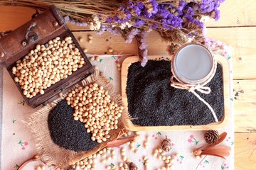 Soy milk mix black sesame with soybean seed and black sesame see