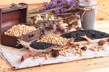 Soy milk mix black sesame with soybean seed and black sesame see