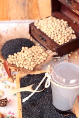 Soy milk mix black sesame with soybean seed and black sesame see