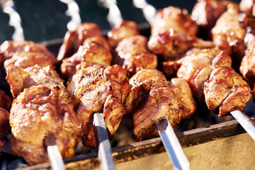 Barbecue skewers with meat