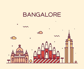 Bangalore skyline vector illustration linear