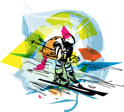 Skiing sketch illustration