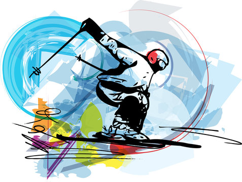 Skiing sketch illustration