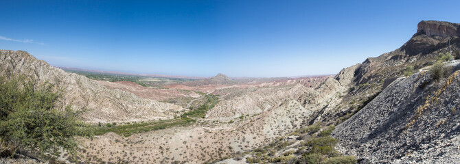 Desert, mountain and blue sky in Ischigualasto, Argentina