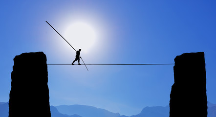 Tightrope Walker Balancing on the Rope - 89084316